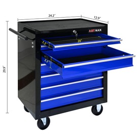 nifoti 7 Drawers Tool Cart on Wheels,Multifunctional Rolling Tool Chest Tool Storage,Drawers Rolling Tool Trolley Organizer Tool Case for Garage, Warehouse, Workshop, Repair Shop (Black+Blue)
