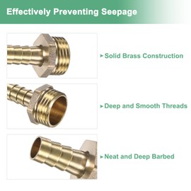 M METERXITY 2-Pack Brass Hose Barb Fittings, 10mm x G1/2 Male Couple Hose Connector with Stainless Steel Hose Clamp & PTFE Tape, Barbed Air Hose Repair Fitting Adapter Kit