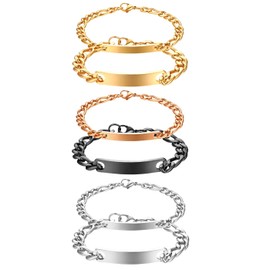JewelryWe Jewellery Pairs of Bracelets with Engraving Stainless Steel Polished Figaro Chain Friendship Bracelet Couple Bracelet Bangle for Men Women Silver / Gold / Black Rose Gold, Stainless Steel