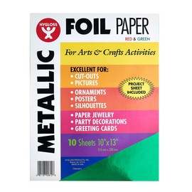 Hygloss Products, Inc Metallic Foil Paper 10 x 13 Inches, Red and Green Sheets, 5 of Each Color, 10" x 13"