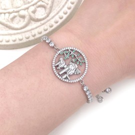 Uloveido Mother and Child Elephant Bracelet Cubic Zirconia Tennis Bracelet with Slider Bolo Clasp Addjustable YA4737 (Silver Color)