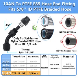 MONOKING 10AN 45 Degree PTFE Hose End Fitting for PTFE Fuel Line Aluminum Black