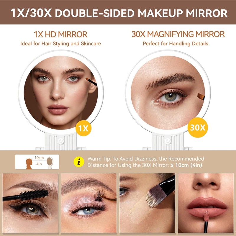 Auxmir 1X/30X Magnifying Mirror with Light, Double Sided Makeup Mirror
