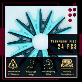 Afru Clothes Pegs - 24pcs Per Pack - Strong Grip, Rust Resistant, Non-Slip And Decorative Pegs For Washing Line, Home, Garden And Office