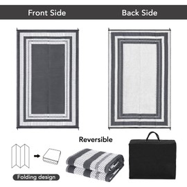 GlowSol Outdoor Rug 9x12 Waterproof Outdoor Plastic Straw Rug, Lightweight Portable Outside Solid Carpets Reversible Plastic Straw Patio Rug for RV Camping Picnic Beach Backyard Deck,Grey