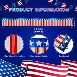 79Ft 4th of July Decorations Patriotic Foil Fringe Garland Tinsel Streamers American Flag Stripes and Stars Tinsel for Independence Day Parade Floats Memorial Day Patriotic Party
