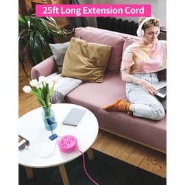 NTONPOWER Flat Extension Cord 25 ft, Pink Power Strip with USB C Ports, Power Strip Long Cord, Flat Plug Extension Cord, Wall Mount, Extra Long Extension Cord for TV Living Room, Dorm, Office and Nigh