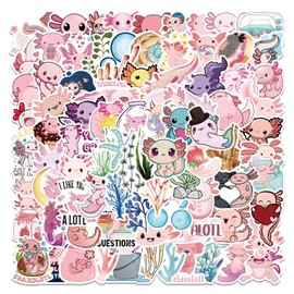 100 Pcs Cute Axolotl Stickers Kawaii Pink Axolotl Sticker for Adults Women Girls Cartoon Animal Vinyl Waterproof Stickes for Water Bottles Laptops Phone Luggage Guitar