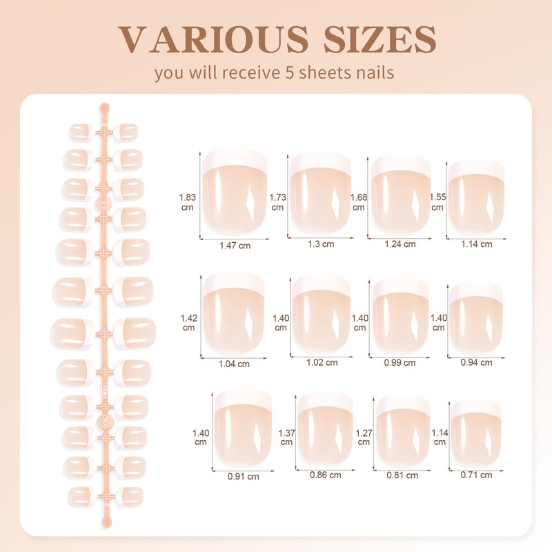 French Gel Nail Tips 120Pcs Short Square no-coat Acrylic Tips