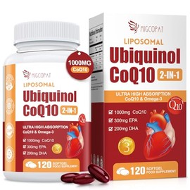 1000mg Liposomal CoQ10 Ubiquinol with Omega-3 Softgels, Advanced Coenzyme Q10 High Strength & Absorption, Naturally Fermented CoQ10 Supplement for Antioxidant, Heart & Energy Support - 120 Count