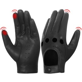 Harssidanzar Women's Leather Driving Gloves Unlined Lambskin Touchscreen Gloves GL009UK,Black,Size XL