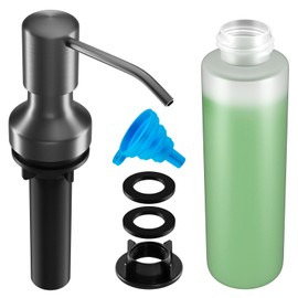 Soap Dispenser for Kitchen Sink, Kitchen Sink Soap Dispenser with 17 OZ Bottle, Refill from The Top Bar, Longer Threaded Shaft Shank, Wide Pump Head Base (Gray)