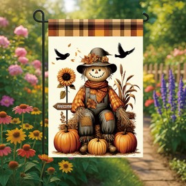 Saoplasa Fall Garden Flag Welcome Scarecrow Pumpkin Flag 12x18 Inch Double Sided Outdoor for Autumn Harvest Thanksgiving Yard Banner Seasonal Small Farmhouse Decoration Outdoor Decor