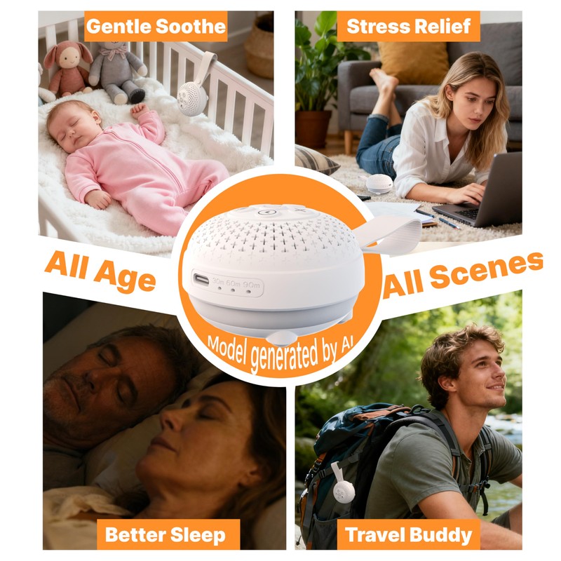 Hmusic Portable White Noise Machine, Sleep Machine with Voice Recording