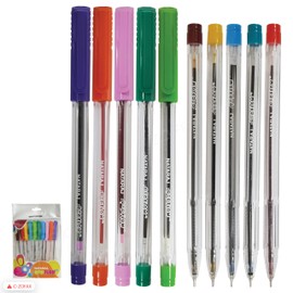 PopFlow Ballpoint Pens, MULTICOLOUR, Fine Point (0.7mm), Pack of 10, Fine Writing Ball Pens, Ideal for Write Colour Sketch Draw, iZOFAX Black Ball Pen