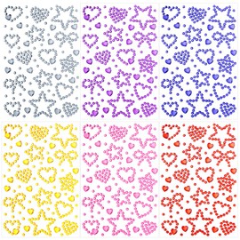 6 Sheets Colorful Face Gems Stickers 3D Heart Bow Star Glitter Face Stickers for Makeup Rhinestone Sticker Self Adhesive Gems for Crafts Scrapbook Decorations Rhinestones Gem Sticker Jewels Body Gem