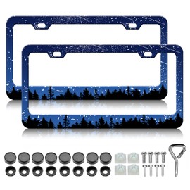 Starry Sky License Plate Frame - 2 PCS Night Sky Meteor License Plate Holder, Rust-Proof Stainless Steel Auto Parts License Plate Cover Decoration for Standard Us 12x6 Inch