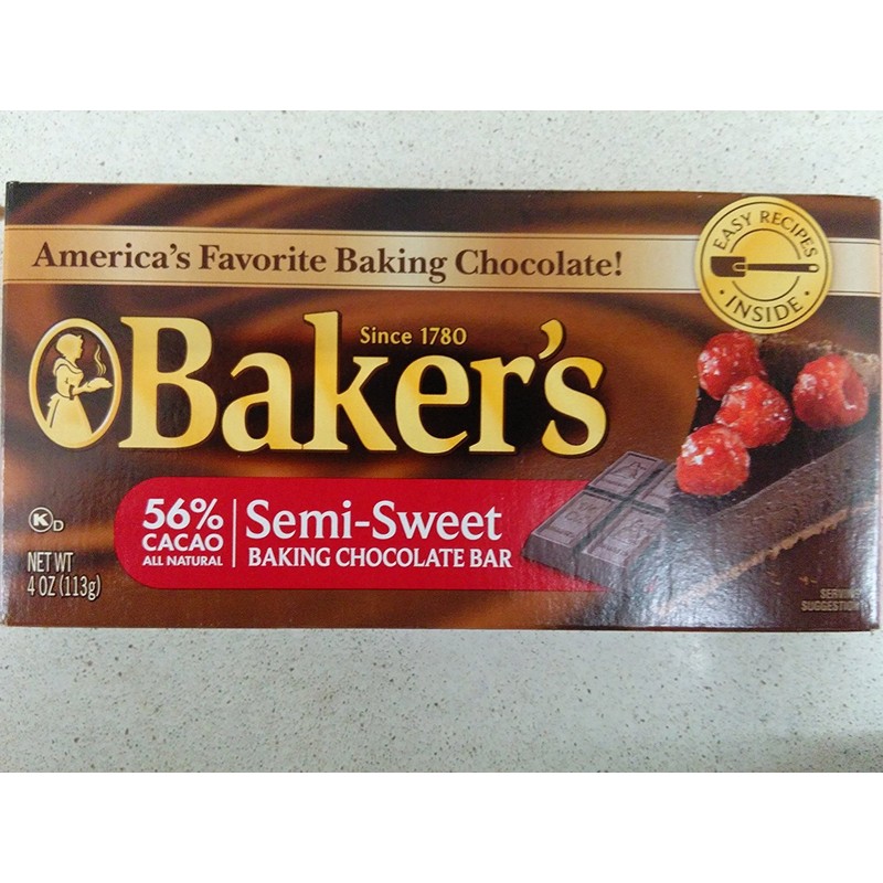 Baker's Semi-Sweet Baking Chocolate Bar 56% Cacao (Pack of 6)