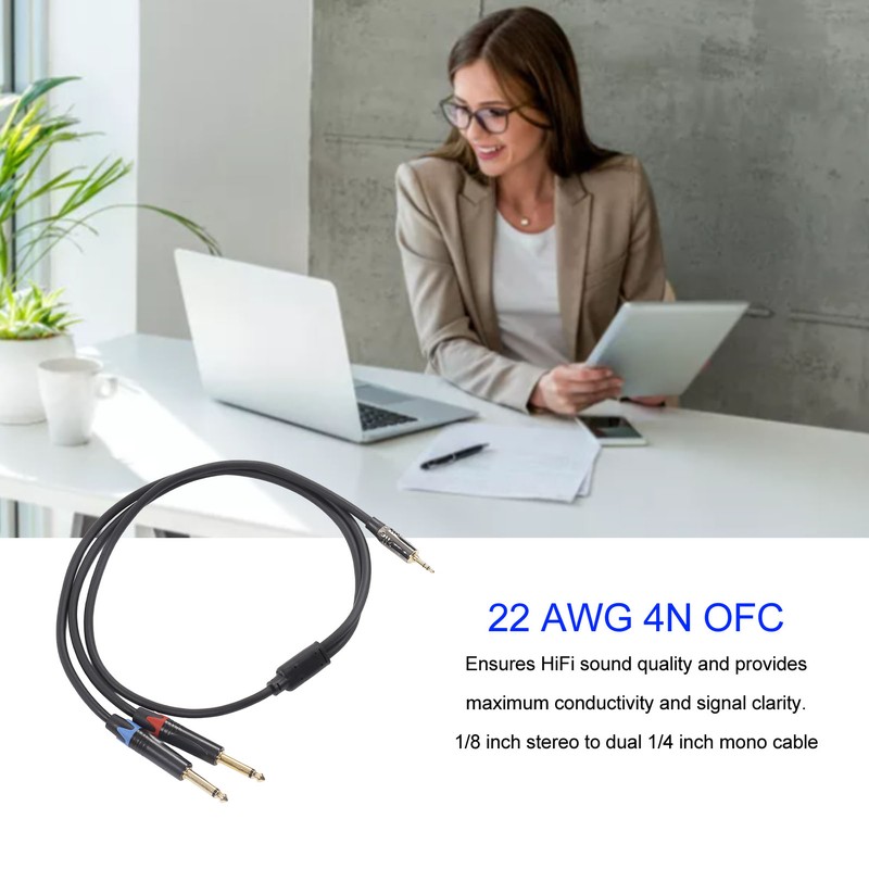 3.5mm 1/8 Inch Male to Dual 6.35mm 1/4 Inch TS