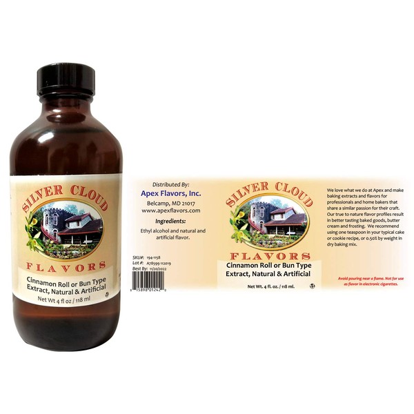Cinnamon Roll or Bun Type Extract, Natural & Artificial - 4 fl. oz. bottle