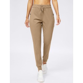 G Gradual Women's Joggers Pants with Zipper Pockets Stretch Tapered Athletic Joggers for Women Lounge, Jogging, Workout (Dark Khaki, Large)