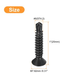 sourcing map ST4.2x25mm Sheet Metal Screws, 100pcs Black Oxide Zinc Plating Flat Head Phillips Drive Self Drilling Screws