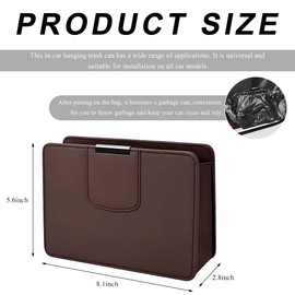 FSTURIOS Car Trash Can, Leather Magentic Vehicle Garbage Organizer with One Roll Trash Bag, Foldable Waterproof Dustbin Litter Container Mini Sotrage Bag for Car Truck SUV (Brown)