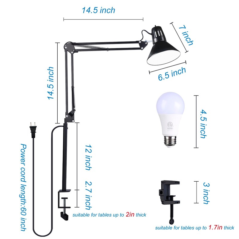 juttilax Swing Arm Desk Lamp for Home Office 360°Adjustable,Tall Metal