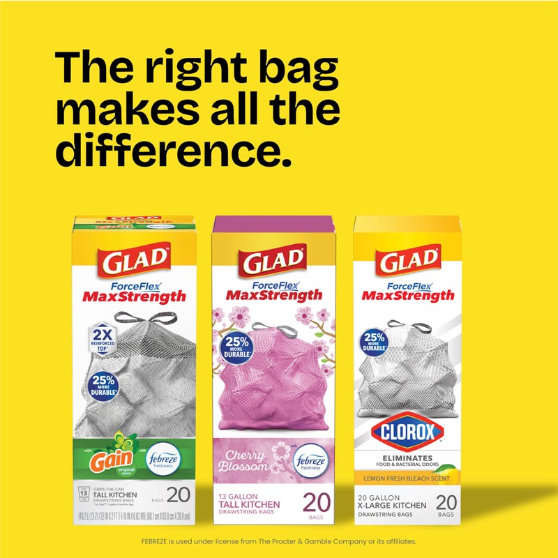 Glad ForceFlex MaxStrength XL Kitchen Trash Bags, 20 Gal, Fresh