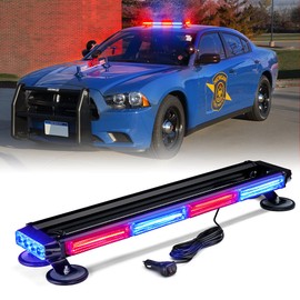 Xprite 26" COB LED Strobe Rooftop Flashing Light Bar, Double Side Hazard Warning Beacon Safety Police Lights w/Magnetic for Emergency Vehicles Cop Cars Trucks Traffic Security Red & Blue