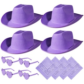 JOINSI 12 Pieces Cowboy Hat with Paisley Bandanas and Sunglasses Cowgirl Party Hat for Men Women