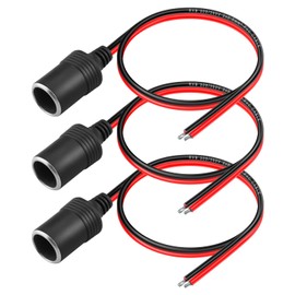 HATMINI 3 Pcs 14AWG Zigarettenanzünder Buchse mit blanken Draht verzinnt Kabel, 12V 24V Reparatur und Ersatz Universal Auto Zigarettenanzünder Stromkabel -1FT/30CM