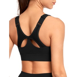 Yvette Sports Bra Strong Hold Adjustable Front Closure Large Sizes Fitness Running Bra, black
