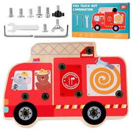 Montessori Toy, Montessori Wooden Screw Board, Children's Screw Toy, Fire Brigade Toy, Screw Boards Children Sensory Learning Toy Gifts for Girls Boys 3 4 5 6 Years