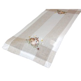 Raebel Ecru, Beige-colourful Embroidery "Rabbit" Linen Look