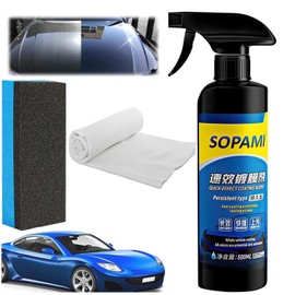 Sopami Car Coating Spray,17.6oz Quick Effect Coating Agent,Sopami Quickly Coat Car Wax,Sopami Car Scratch Wax Polish Spray Waterless Wash,Sopami Oil Film Emulsion Glass Cleaner(1PC+Sponge+Cloth)