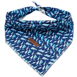 Elegant little tail Dog Bandana, Shark Print Pet Birthday Gift Boy Dog Bibs Scarf, Soft Adjustable Square Dog Kerchief for Large Dogs