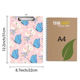CRASPIRE Acrylic Clipboard A4 Butterfly Writing Board with Stainless Steel Clip Rectangle Animal Writing Instrument Decorative Clipboards Forms Holders for Office Supplies School Students