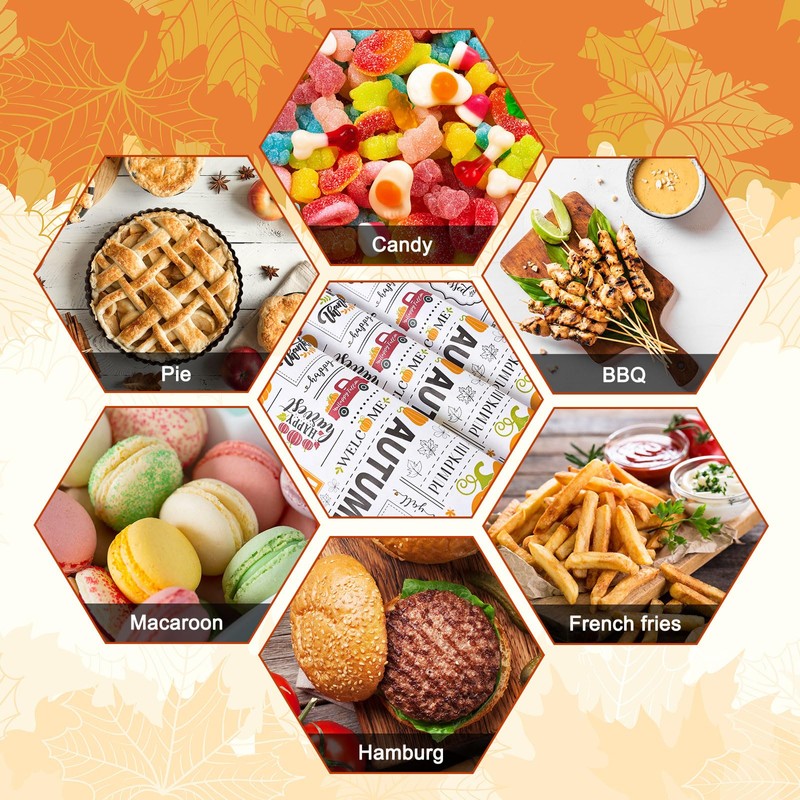 Whaline 200Pcs Thanksgiving Wax Paper Deli Wrap Paper Sheets Newspaper