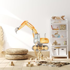 Construction Excavator Wall Decal for Boys Room, Construction Eqipment Peel Stick Removable Fabric Wall Sticker, Nursery or Playroom Decor, Repositionable (18 inch: 16" Tall x 18" Wide)
