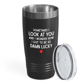 Flairy Land Wedding Anniversary Black Tumbler 20oz - Dmn Lucky - Engagement Gifts for Friends Bridal Shower Gifts Romantic Valentines for Wife Husband