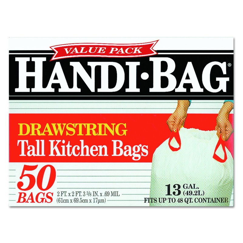 Handi-Bag drawstring tall kitchen bags, 13 Gallon, 61cm*69.5cm, 50/Box