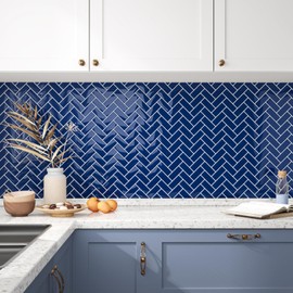 VEELIKE Royal Blue Herringbone Peel and Stick Backsplash for Kitchen Back Splashes Stick on Tile for Bathroom Fireplace 24 Sheets Waterproof Blue Wall Tiles Removable Backsplash for Renters 12''x12''