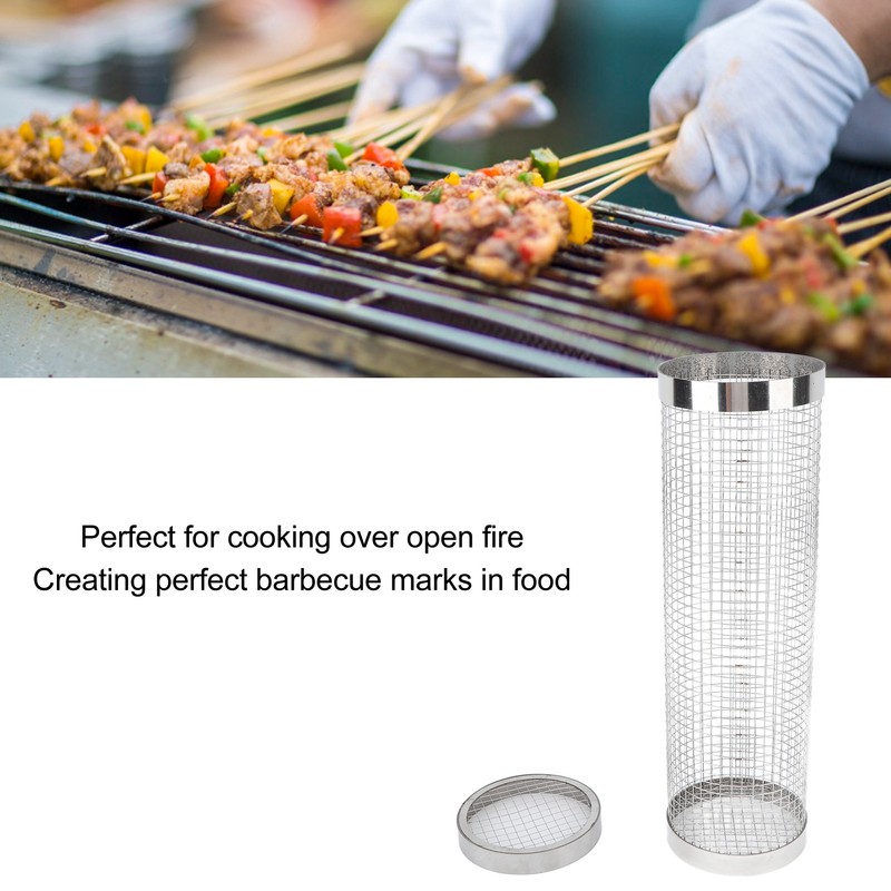 Barbecue Grilling Basket Cylinder Shaped Mesh Wire 304 Stainless Steel