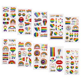 10 Sheets Rainbow Temporary Tattoos, Pride Temporary Tattoos Butterfly/Flower/Heart/Rainbow Tattoos for Pride Festivals, for Women Man Pride Party Favors, Pride Equality Parades Celebrations