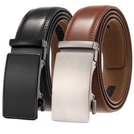 Aini Savoie 2 Pack Ratchet Belt for Men - Mens Belt Leather 1 3/8" for Casual Jeans - Fit 36" to 44" Waist Adjustable (Style S4, 36" to 44" Waist Adjustable)