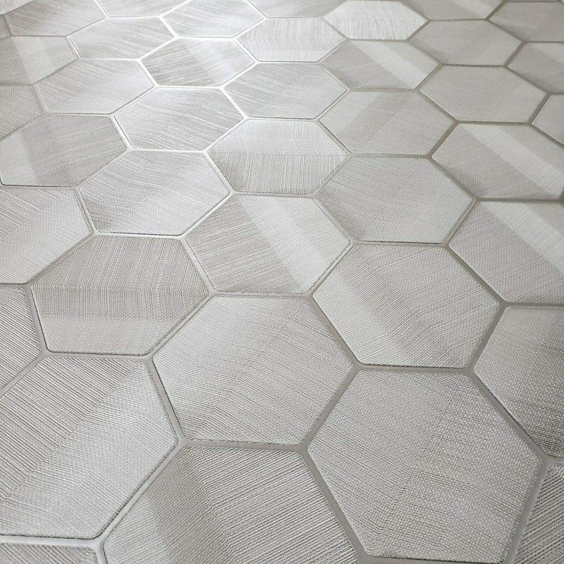 Modern Hexagon Taupe Metallic Fabric Textured Wallpaper Geometric 3D