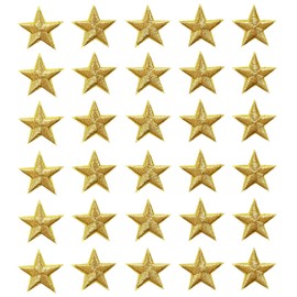 Zlettery 30pcs Gold Star Iron on Patches, Star Patches Embroidered Applique for Clothing, Jackets, Hats,Backpacks, Jeans (1.2 inches)