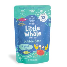 Mobi Little Whale Bubble Bath - Makes 12 Bubble Baths, Tropical Fruity Scent, Moisturizing Bubbles, for All Skin Types, Non Toxic, Chemical Free, GMO Free - Original Clear
