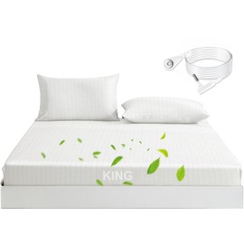 Grounding Sheets,Grounding Fitted Sheet,with15 Ft Grounding Cord, Grounding Bed Cover for Efficient Sleep, Reduce Stress Natural Healthy (76"x80"x14") (White, King)